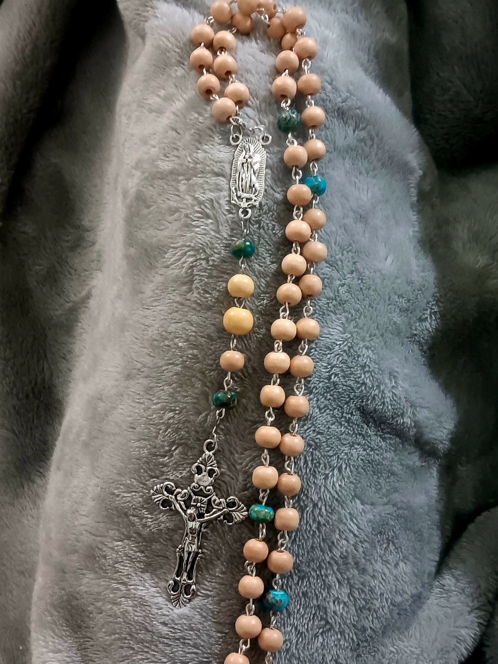 Beaded Rosary in Wood & Green